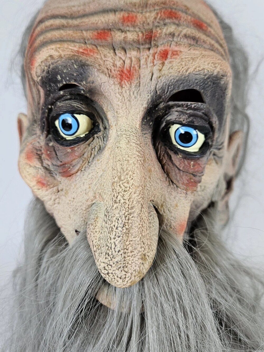 Realistic Old Man Latex Full Head Halloween Costume Mask Gray Hair Beard Wizard